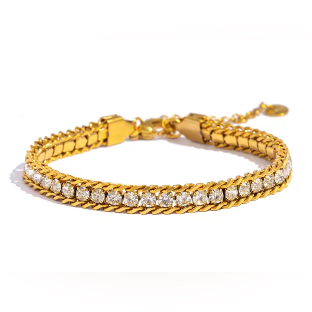18k Gold plated stainless steel Chain Bracelet with Crystal Detailing